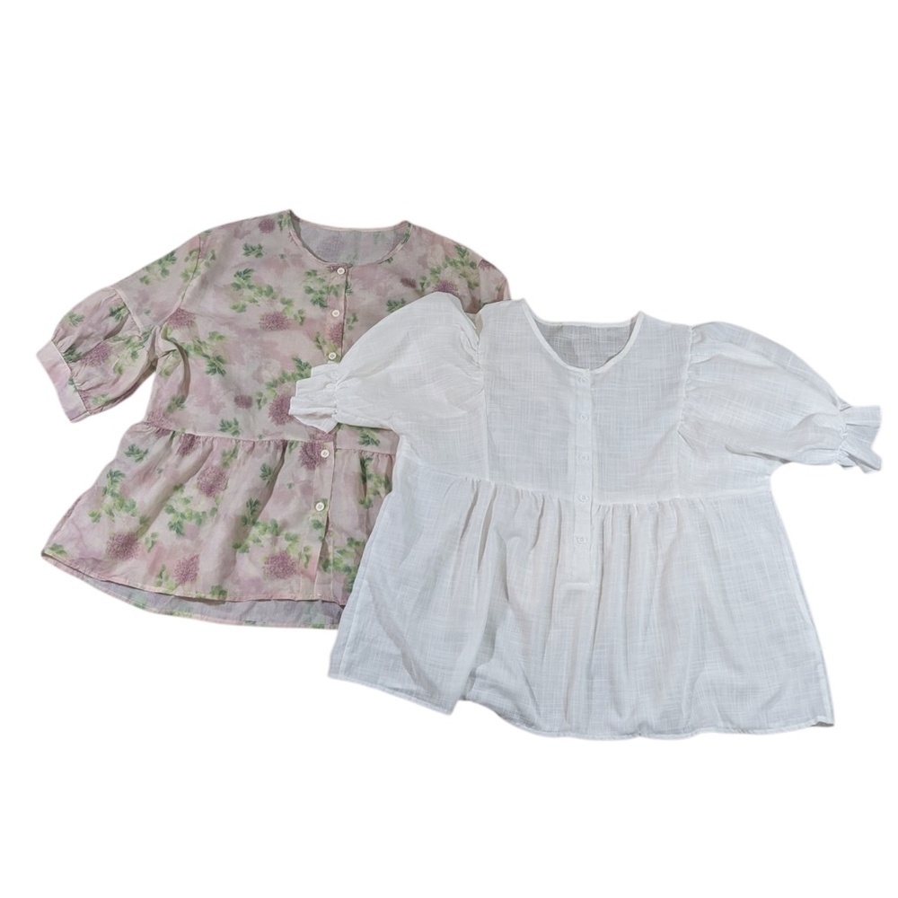 Bundle of Two Peasant Tops Pink & White Floral Size XXL